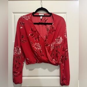 Leith Floral Red Wrap Top